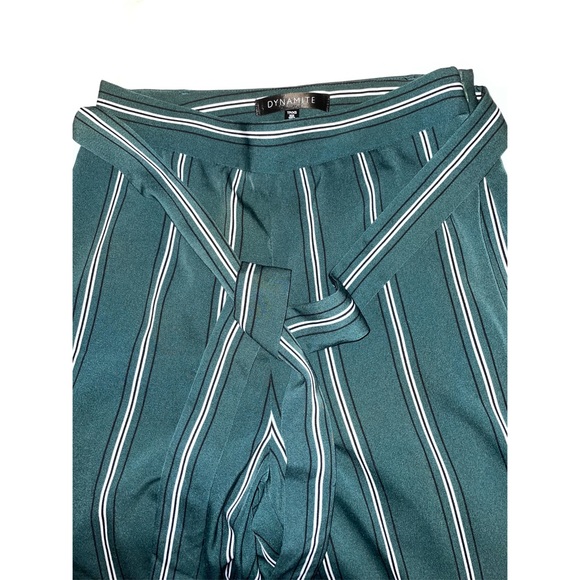 Dynamite Heidi High Rise Belted Pant GREEN/STRIPES - Picture 3 of 5